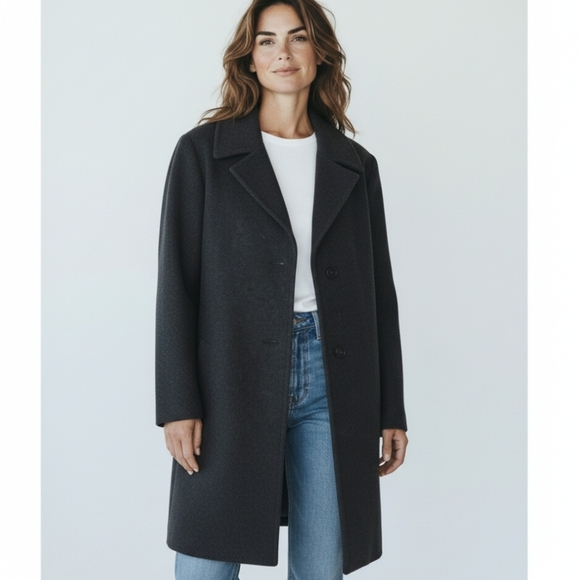 Black Merino Wool Coat Larry levine button down full length dressy coat sz 10 - Picture 1 of 10